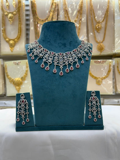 Diamond Look AD Red Stone Choker