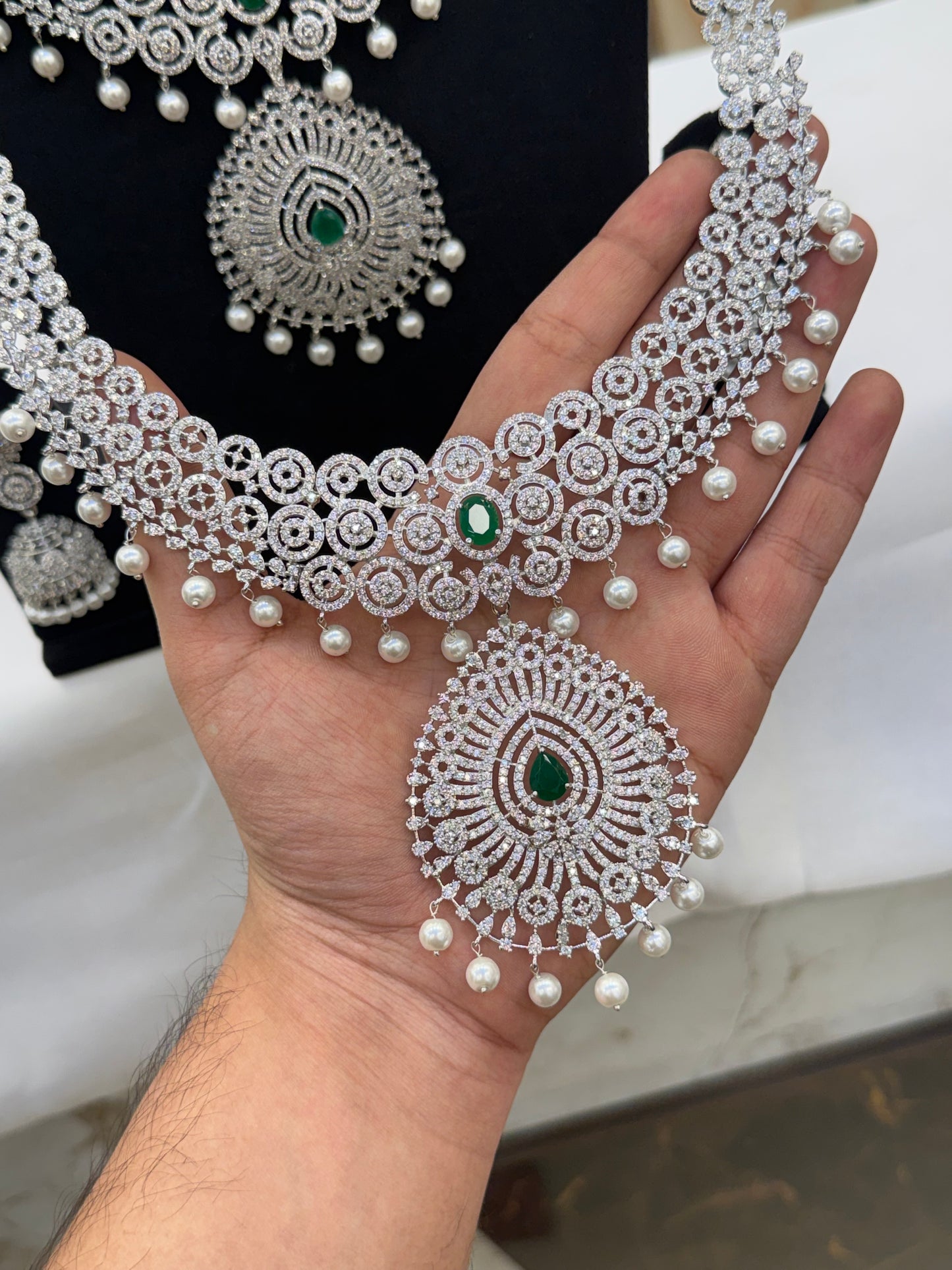 A.D Green Stone Heavy Bridal Set