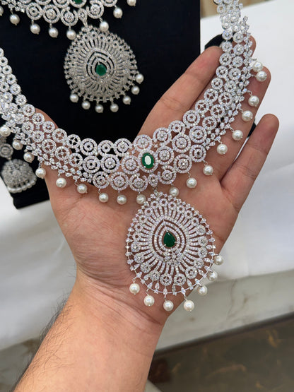 A.D Green Stone Heavy Bridal Set