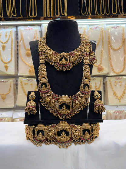 Heavy Antique Gold Beats Laxmi Design Bridal Set