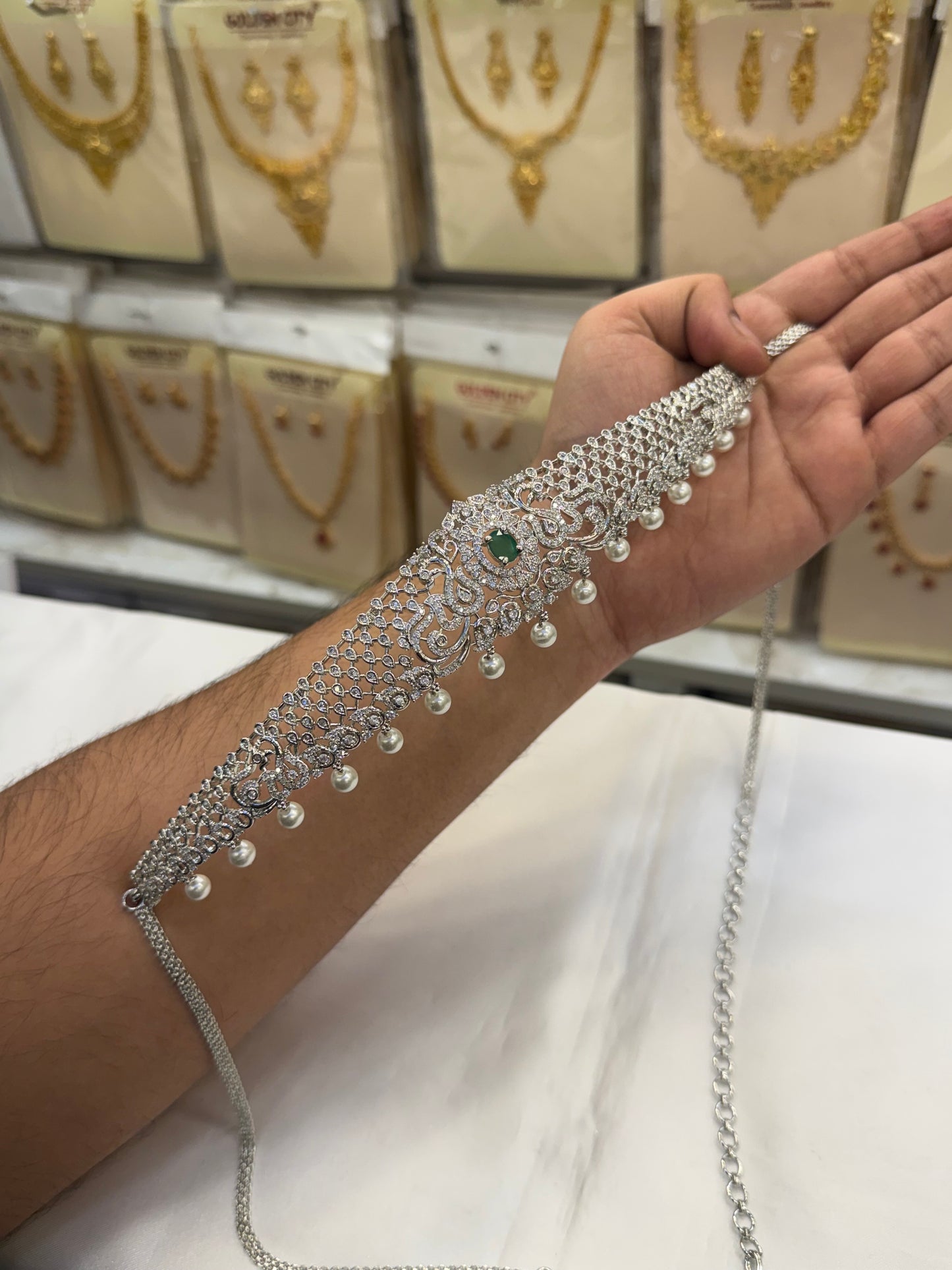 Sparkling AD Green Stone Hip Chain