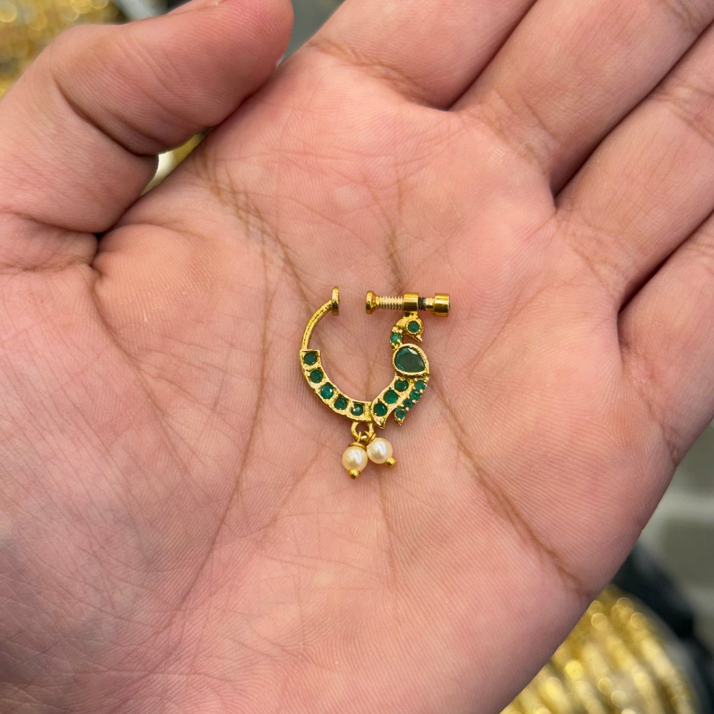 South Indian Green Stone Nose Pin