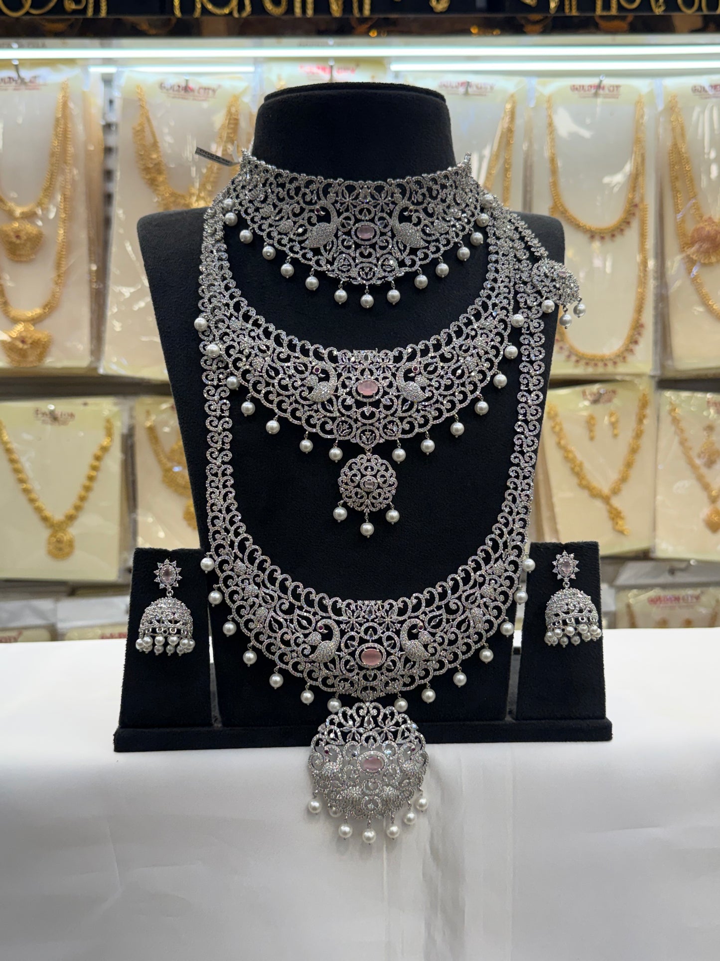 A.D Stone Pastel Pink Heavy Bridal Set