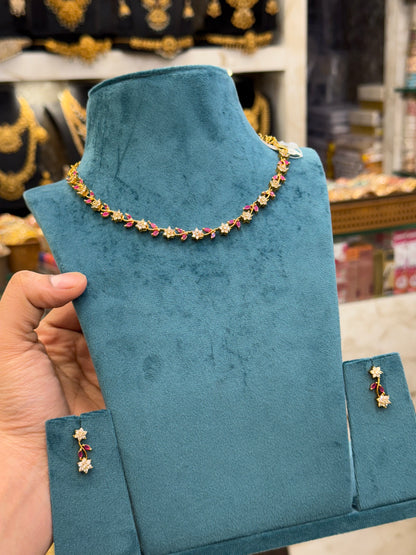 A.D stone Pink  Necklace