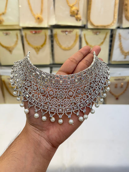 Elegant A.D Choker Set - White stone