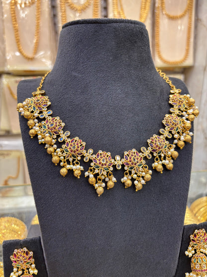 Ruby Stone Lotus Necklace