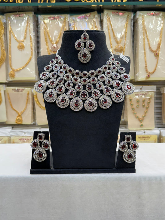 Maroon Kundan Stone Necklace