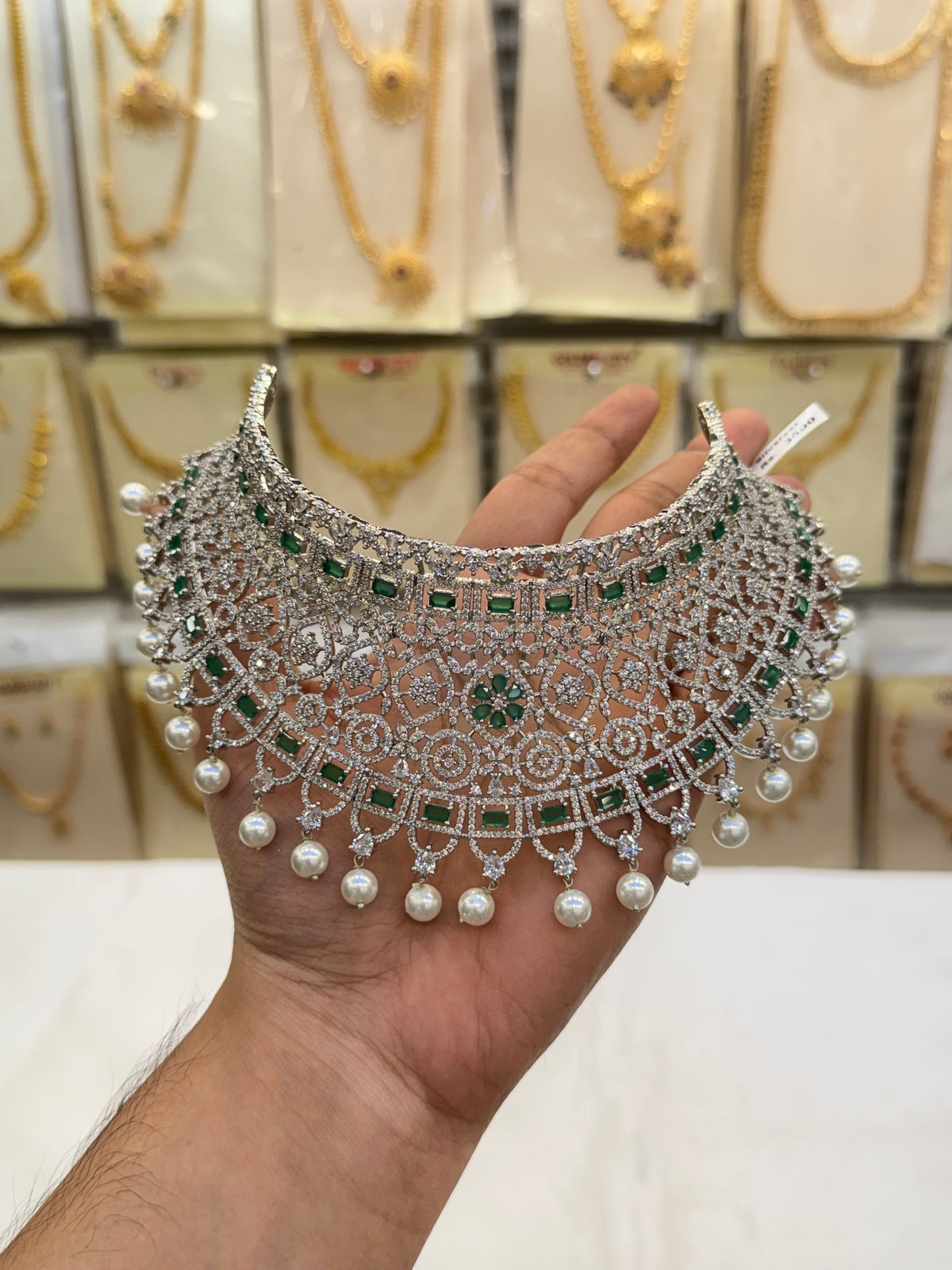 Elegant A.D Choker Set - Green Stone