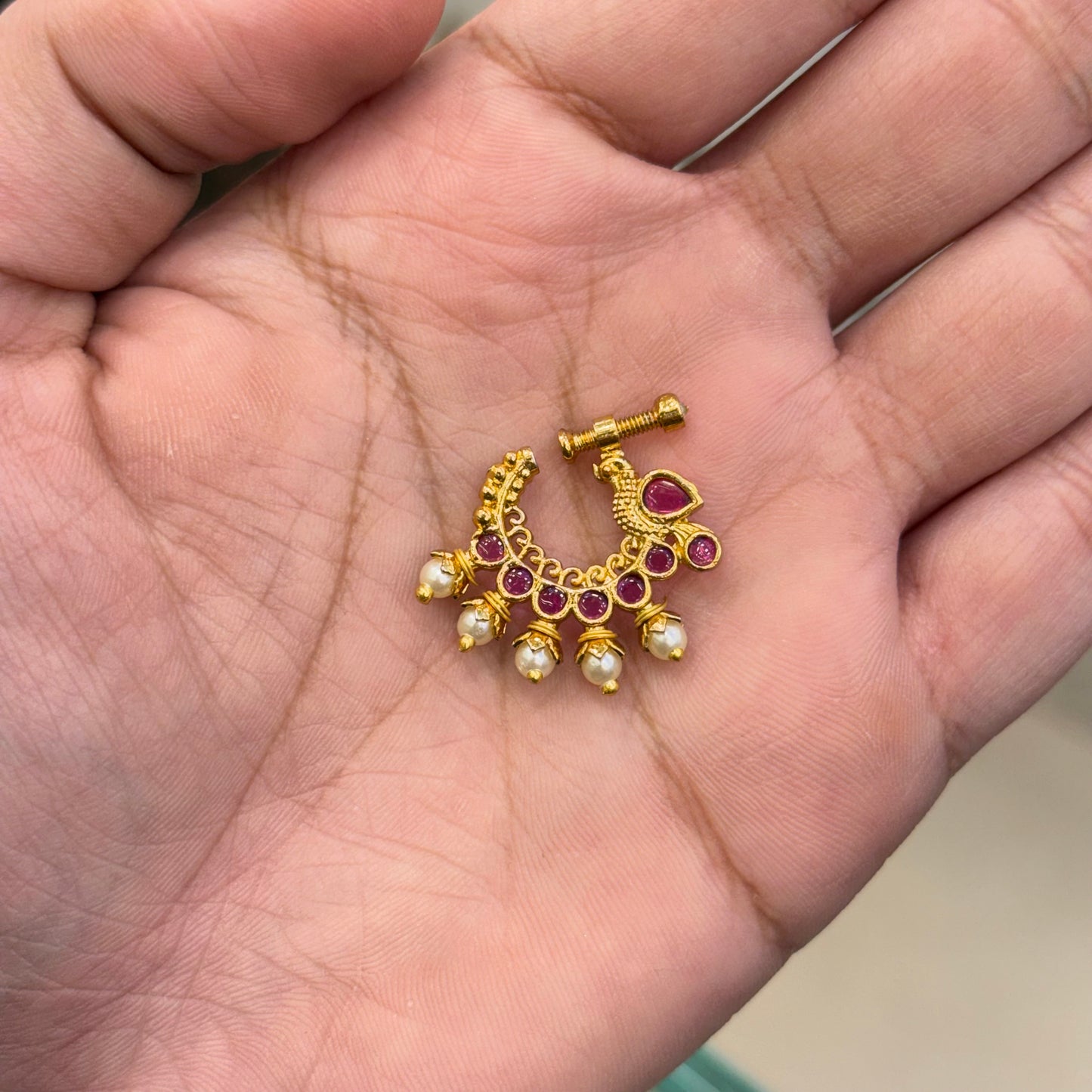 Antique Finish Ruby Nose Pin