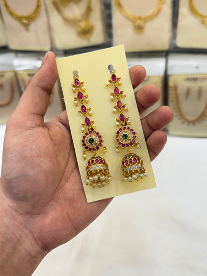 Beautiful Ruby Stone Jhumki & Mattel Set