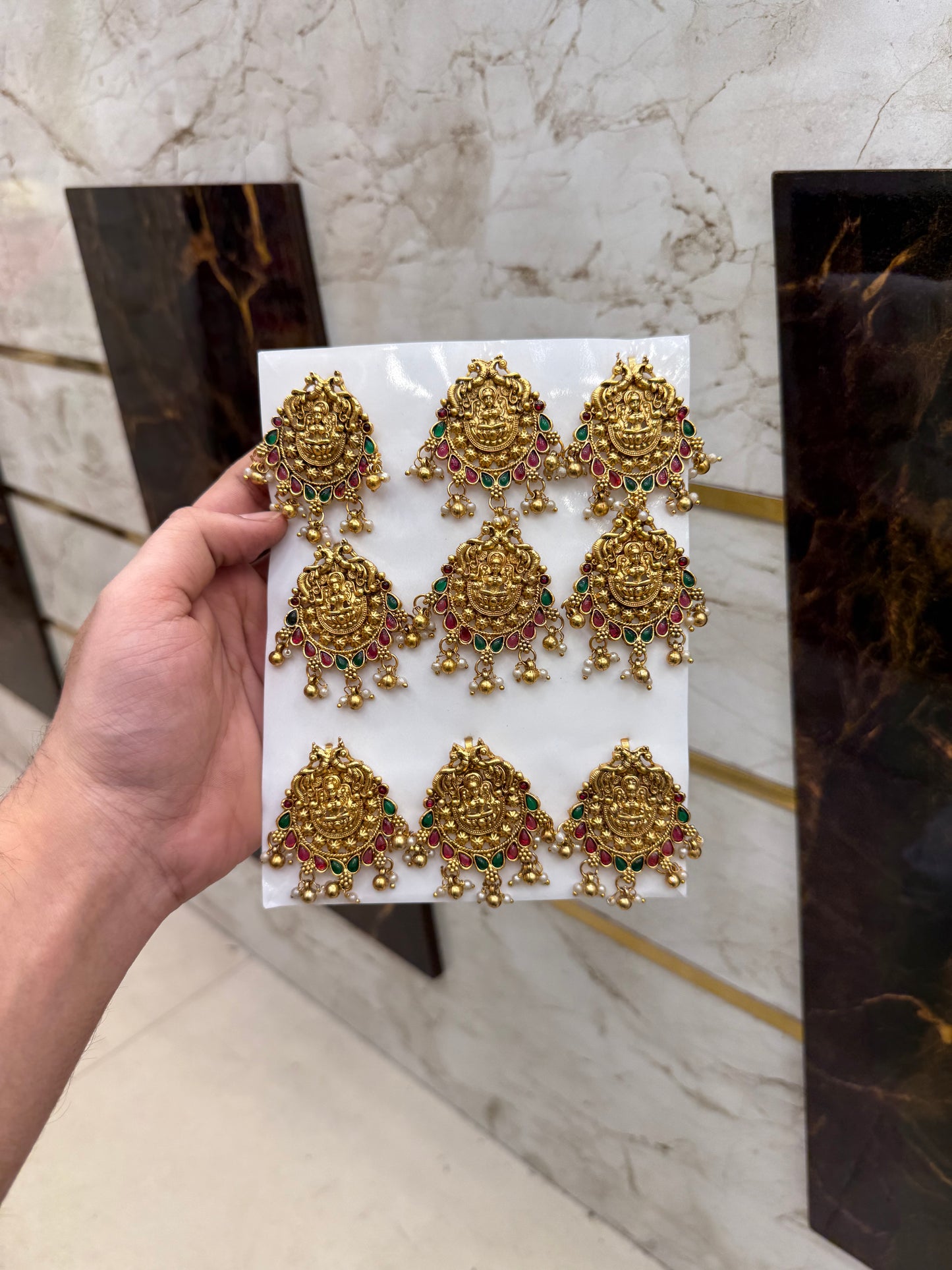 Antique Lakshmi Temple Stone Jada Bila 9 Pcs Set