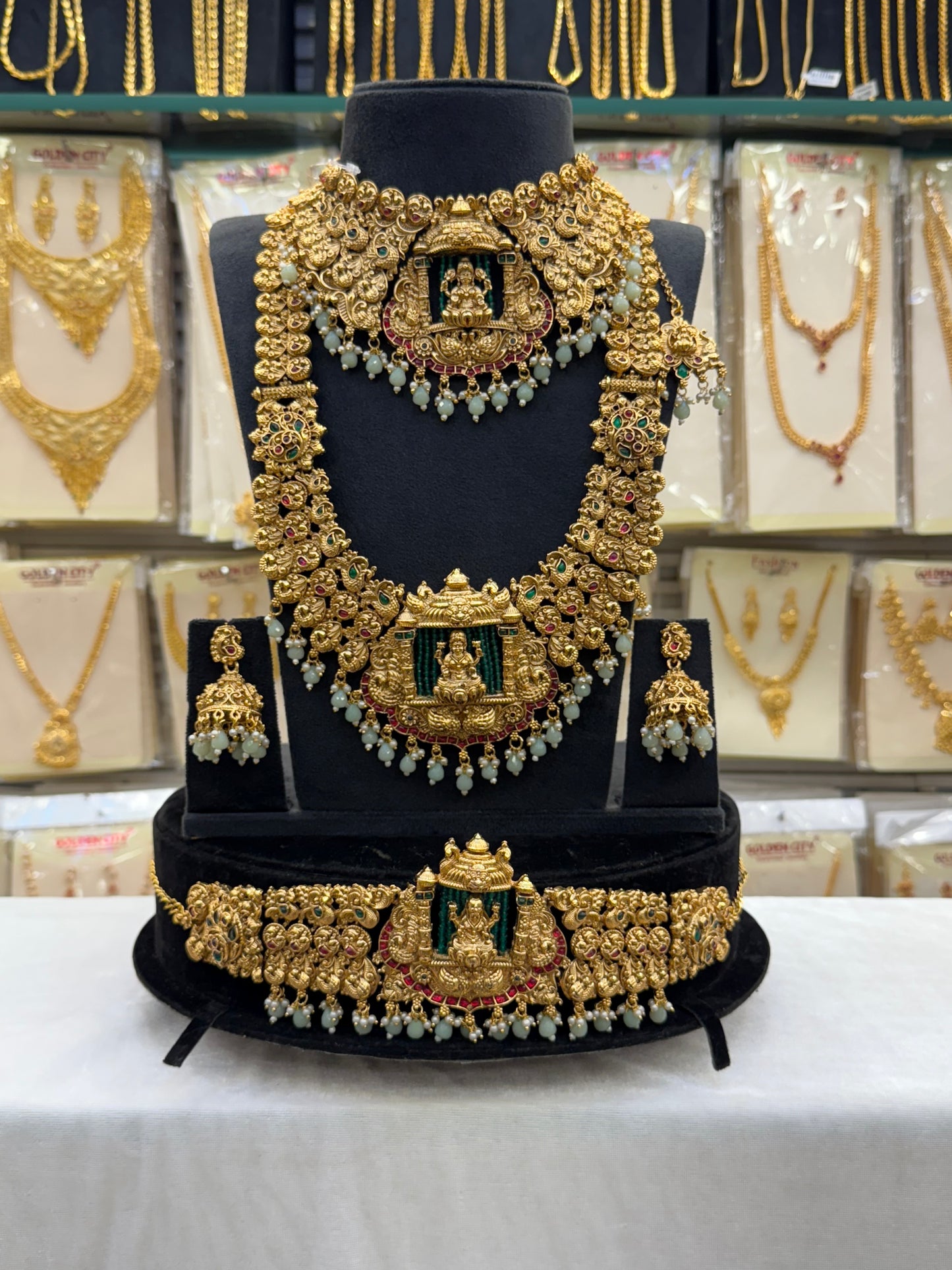 Antique Work Pastel Green Beats Bridal Set