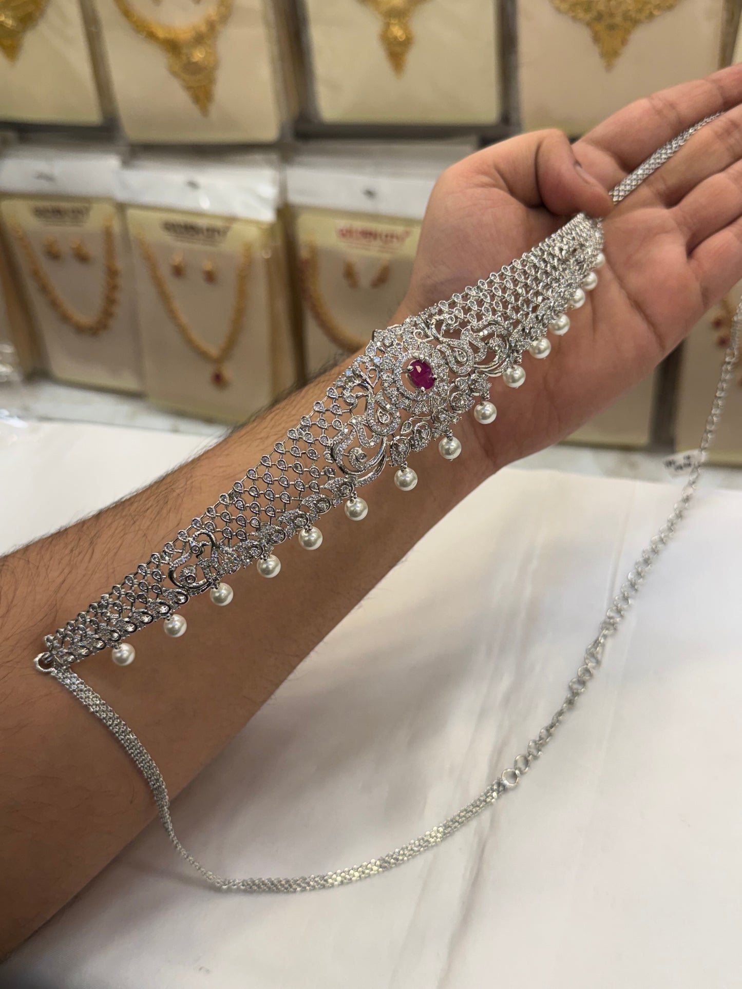 Sparkling AD Pink Stone Hip Chain