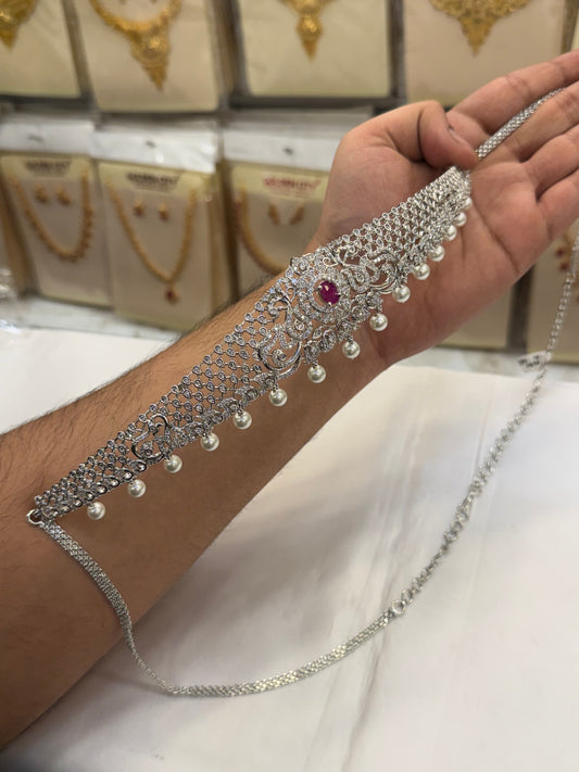 Sparkling AD Pink Stone Hip Chain