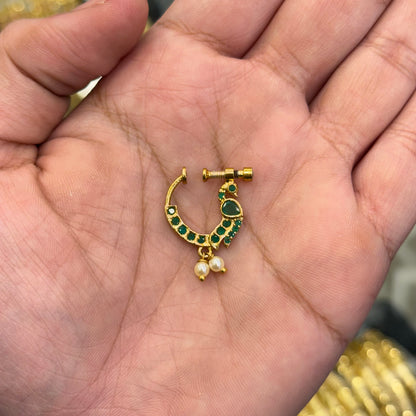 South Indian Green Stone Nose Pin